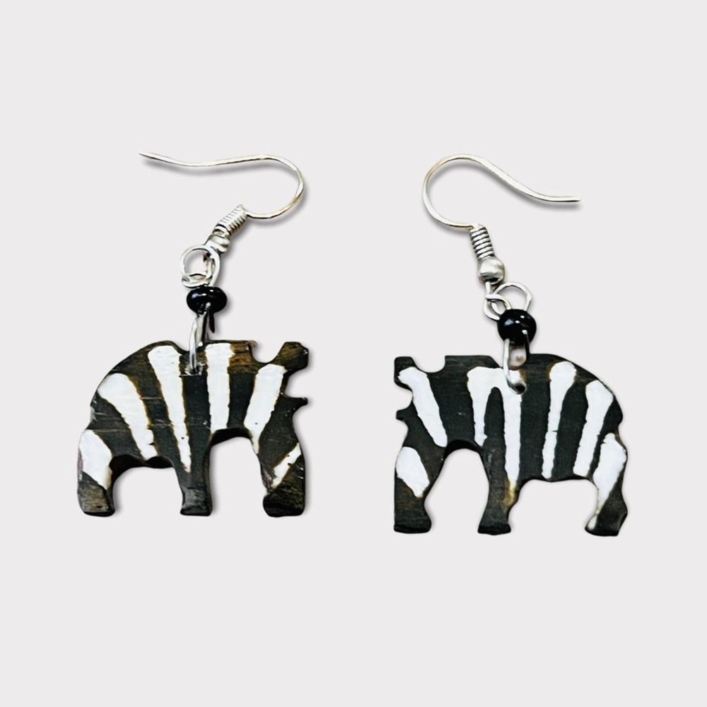 zebra earrings handmade in Kenya.